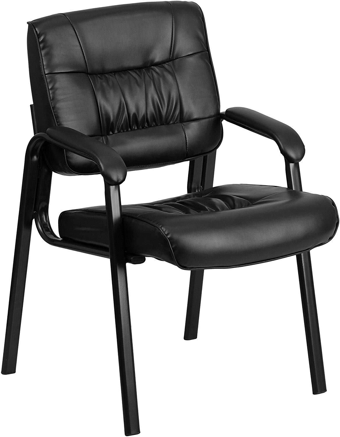 Haeger LeatherSoft Tufted Executive Reception Chair with Padded Armrests, Upholstered Side Chair for Living Room or Office, Black