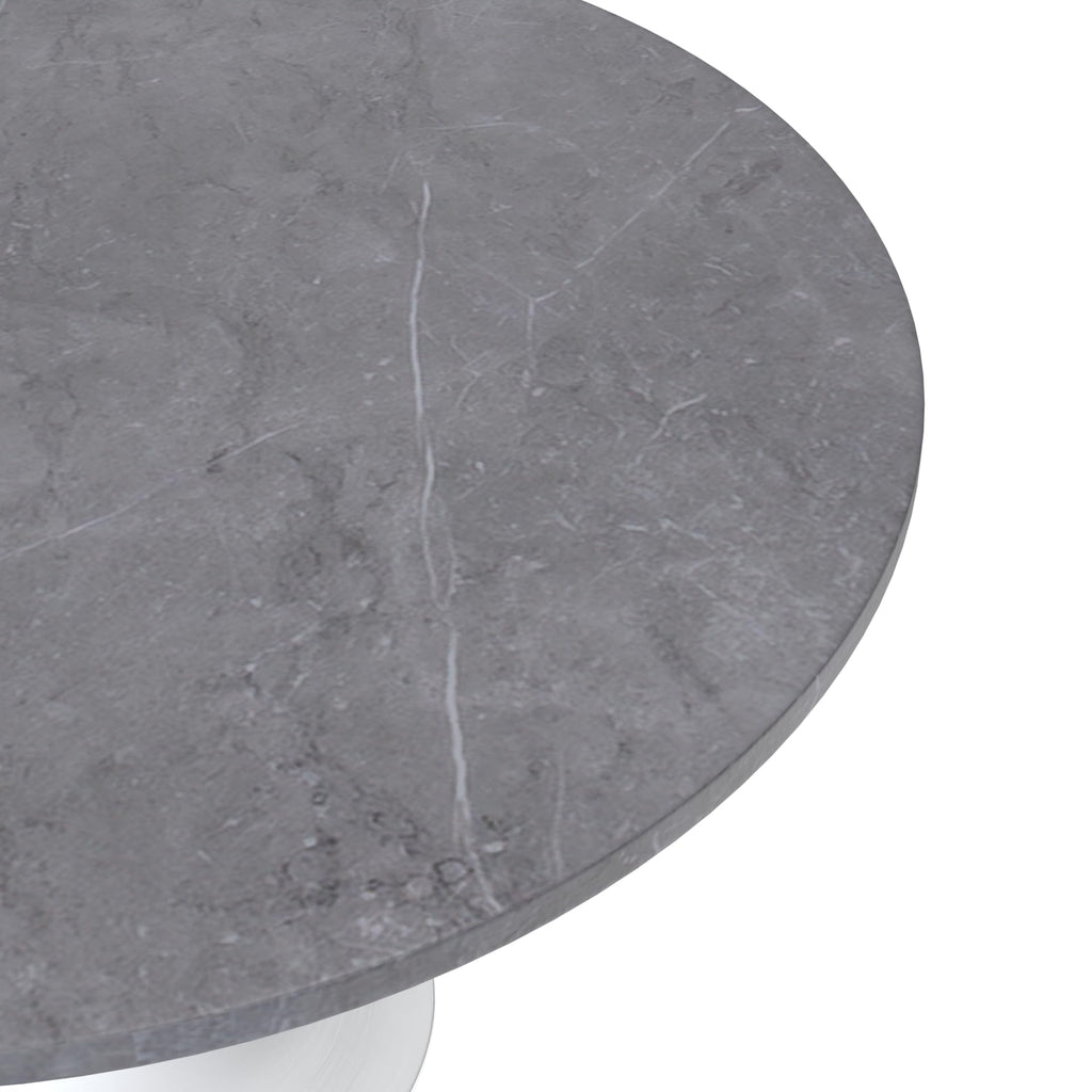 Modern 48" Round Dining Table with Sintered Stone Tabletop in White Steel Pedestal Base for Kitchen and Dining Room (Grey)