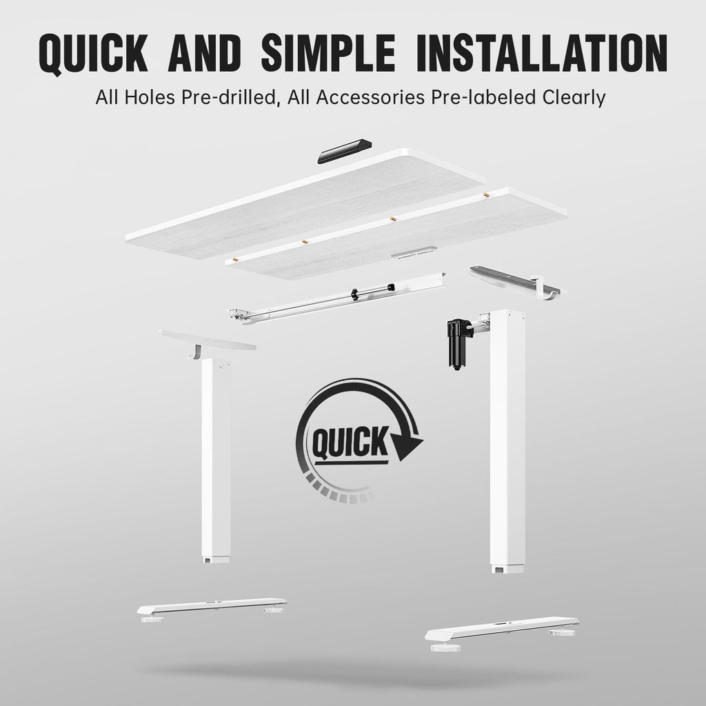 47.2 Inch Large Electric Standing Desk, Heights Adjustable, Sit to Stand Up, Work Home Office Computer Table for Study, Walking Pad, Writing, and Games, Wooden Desktop Desks, White