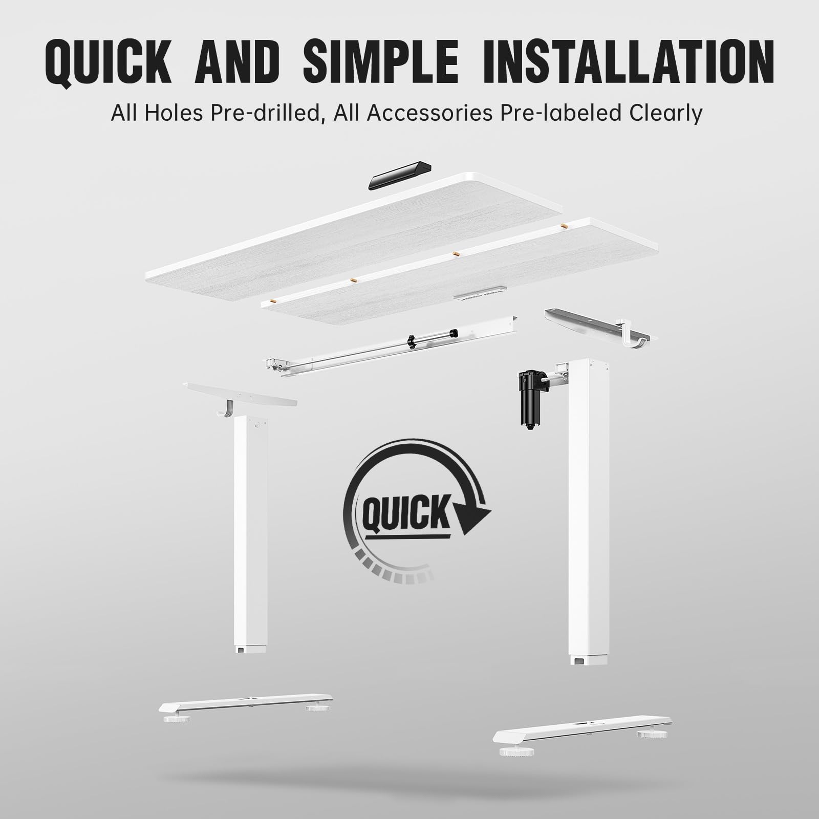 47.2 Inch Large Electric Standing Desk, Heights Adjustable, Sit to Stand Up, Work Home Office Computer Table for Study, Walking Pad, Writing, and Games, Wooden Desktop Desks, White