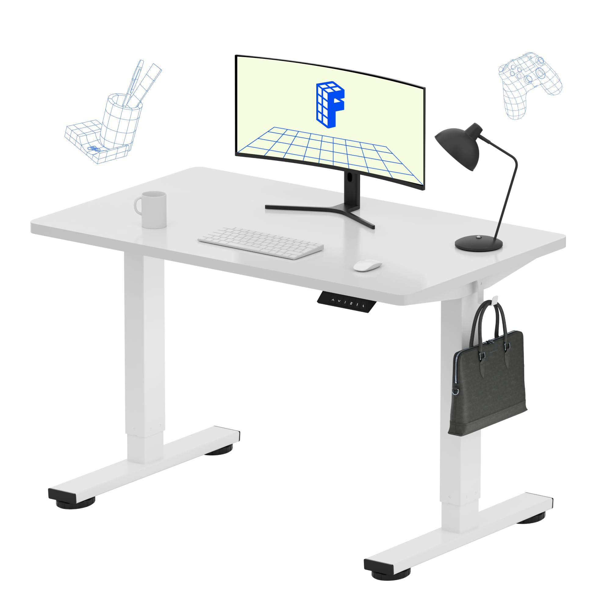 EN1 One-Piece Standing Desk, Electric Adjustable with 4 Memory Presets, 176 LBS Capacity, Stable & Quiet, Seamless Desktop for Home Office & Dual Monitors, 40"x24" White(White Frame)