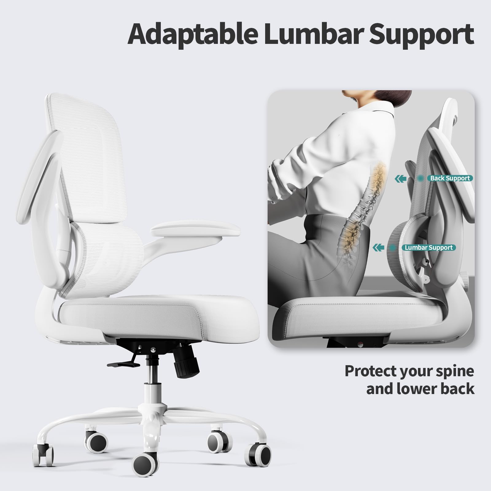 Office Chair - Ergonomic Desk Chair with Adjustable Lumbar Support, Mesh Computer Chair, Executive Chairs for Home Office Comfortable Lumbar Support (Cloud White)