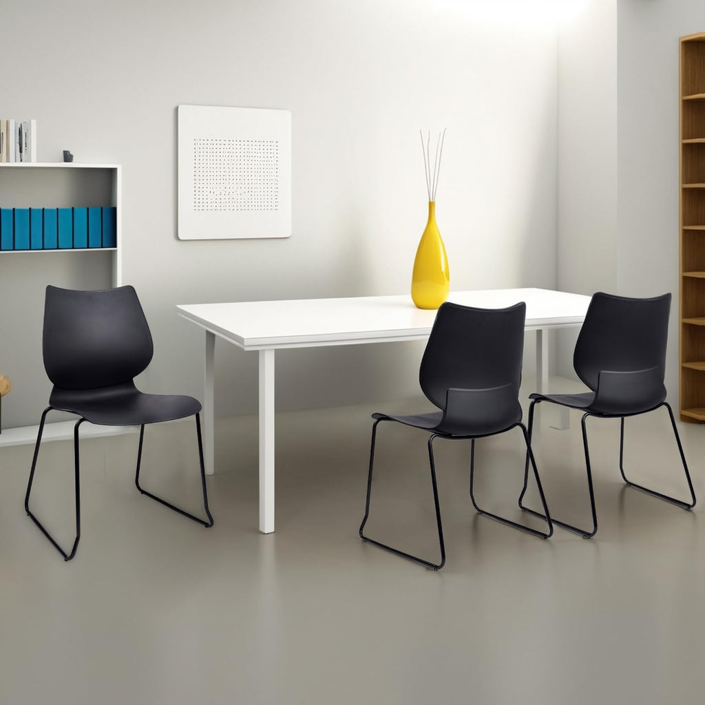 Set of 8, Black, Stackable Waiting Room Chair, Stacking Office Chair with Ergonomic Lumbar Support and Metal Legs, Plastic Desk Chairs for Conference School Church Guest Reception