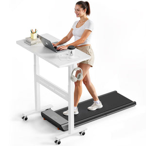 Mobile Walking Pad Desk with Wheels, Pneumatic Small Rolling Standing Desk Riser Height Adjustable (28-43.7