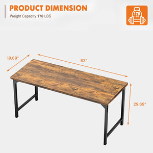 Small Computer Office Desk 63 Inch Student Study Writing Work with Metal Frame Wood Tabletop Modern Simple Home Bedroom PC Table Perfect for Small Spaces - Brown