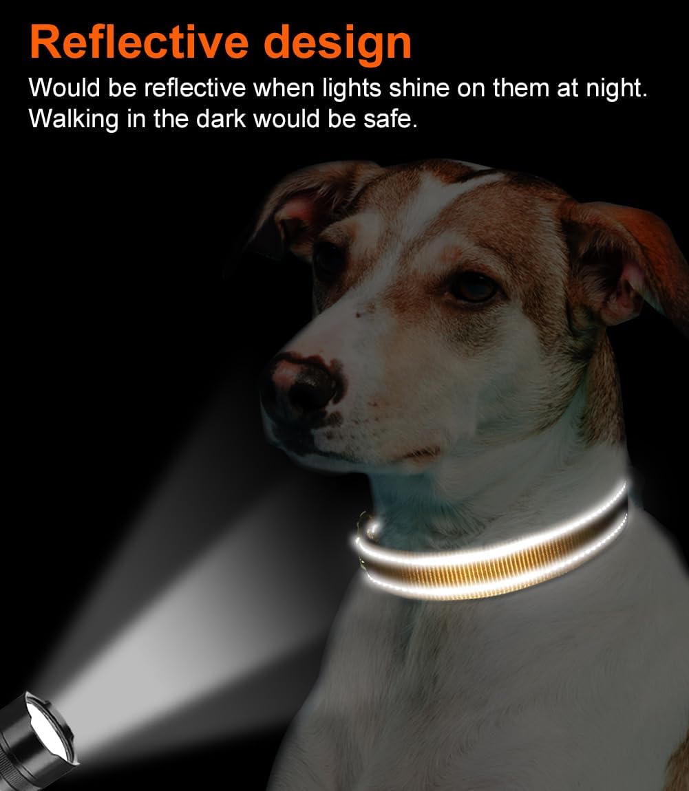 Reflective Dog Collar, Soft Neoprene Padded, Metal D-Ring, Nylon Pet Collar Adjustable for Small Dogs, Khaki, S
