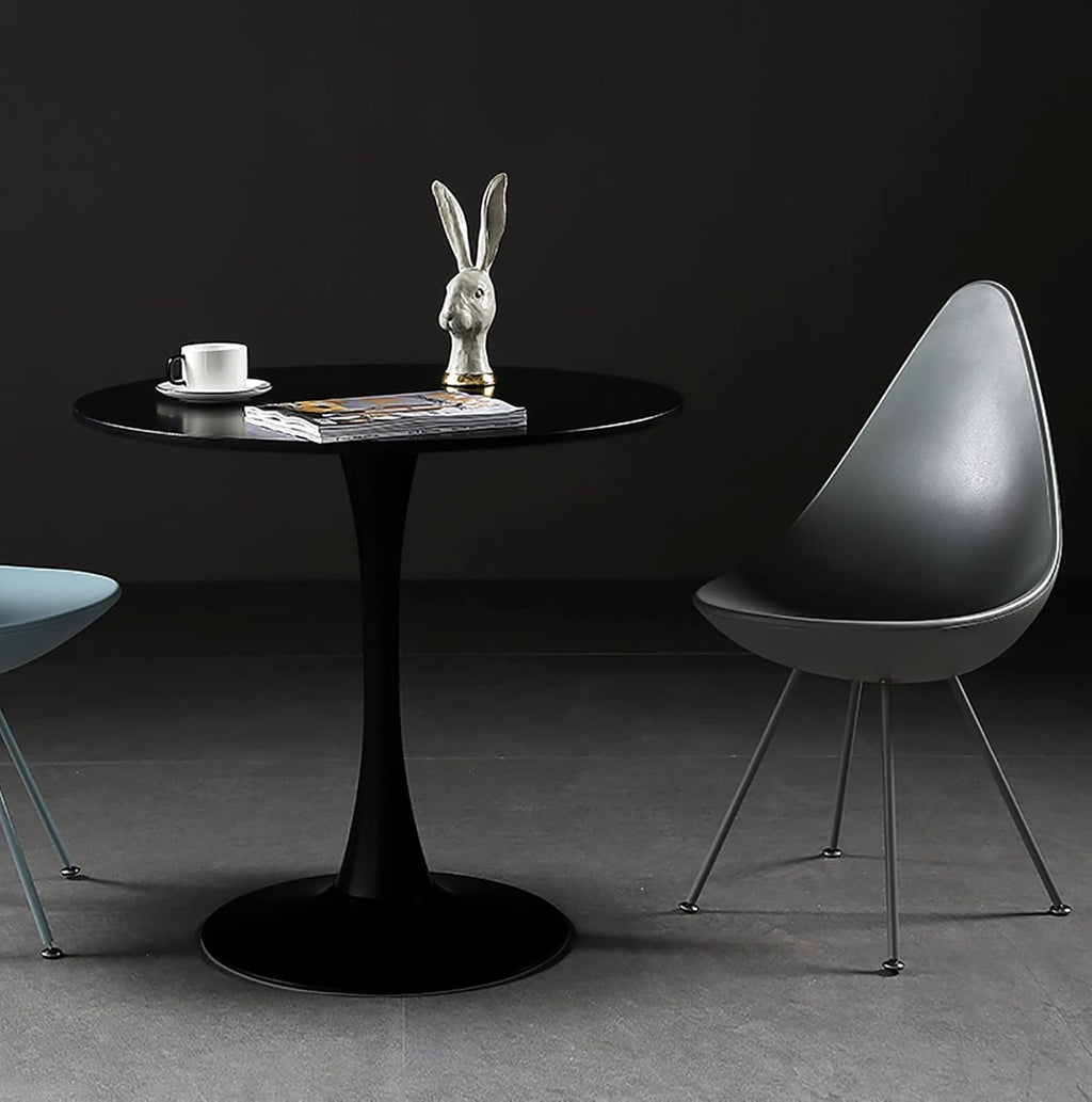 31.5" Tulip Table for 2-4 Persons Modern Round Dining Room Table, Mid-Century Modern Black Small Kitchen Table with MDF Wooden Top, Leisure Coffee Table for Living Room, Dining Room, Office