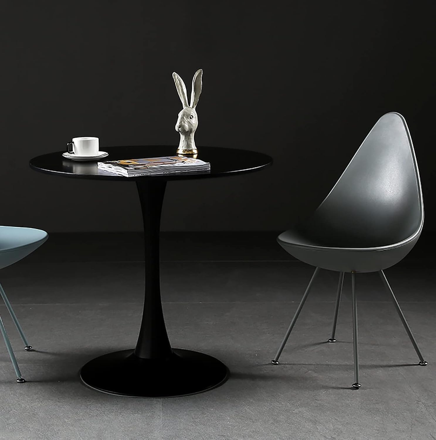 31.5" Tulip Table for 2-4 Persons Modern Round Dining Room Table, Mid-Century Modern Black Small Kitchen Table with MDF Wooden Top, Leisure Coffee Table for Living Room, Dining Room, Office