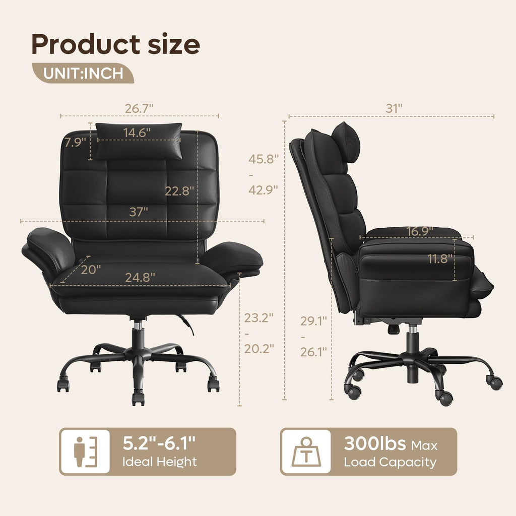Cross Legged Office Chair Criss Cross Chair with Adjustable Arms 135° Reclining PU Leather Executive Chair with Wheels Big and Tall Computer Desk Chair for Home Office Black