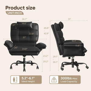 Cross Legged Office Chair Criss Cross Chair with Adjustable Arms 135° Reclining PU Leather Executive Chair with Wheels Big and Tall Computer Desk Chair for Home Office Black