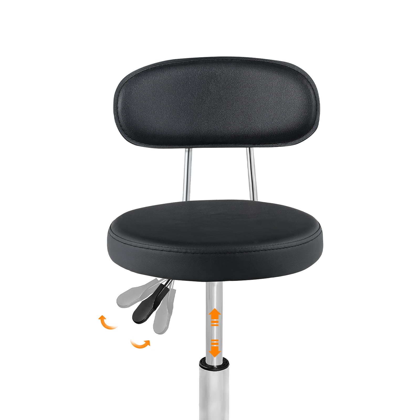 Height Adjustable Rolling Stool, 360° Rotating Drafting Chair, Multi-Purpose Office Desk Chair, Rolling Swivel Salon Stool Chair, for Barber Shop, Nail Salon, Office, Black SB01BY01G1