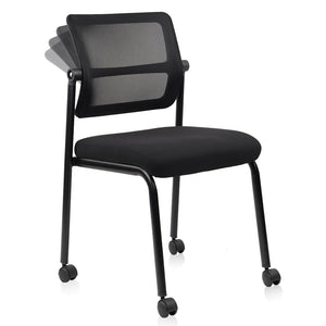 Stacking Armless Office Waiting Room Chair with Wheels, Stackable Mesh Guest Reception Desk Chairs with Adjustable Backrest for Conference Lobby Side School, Black