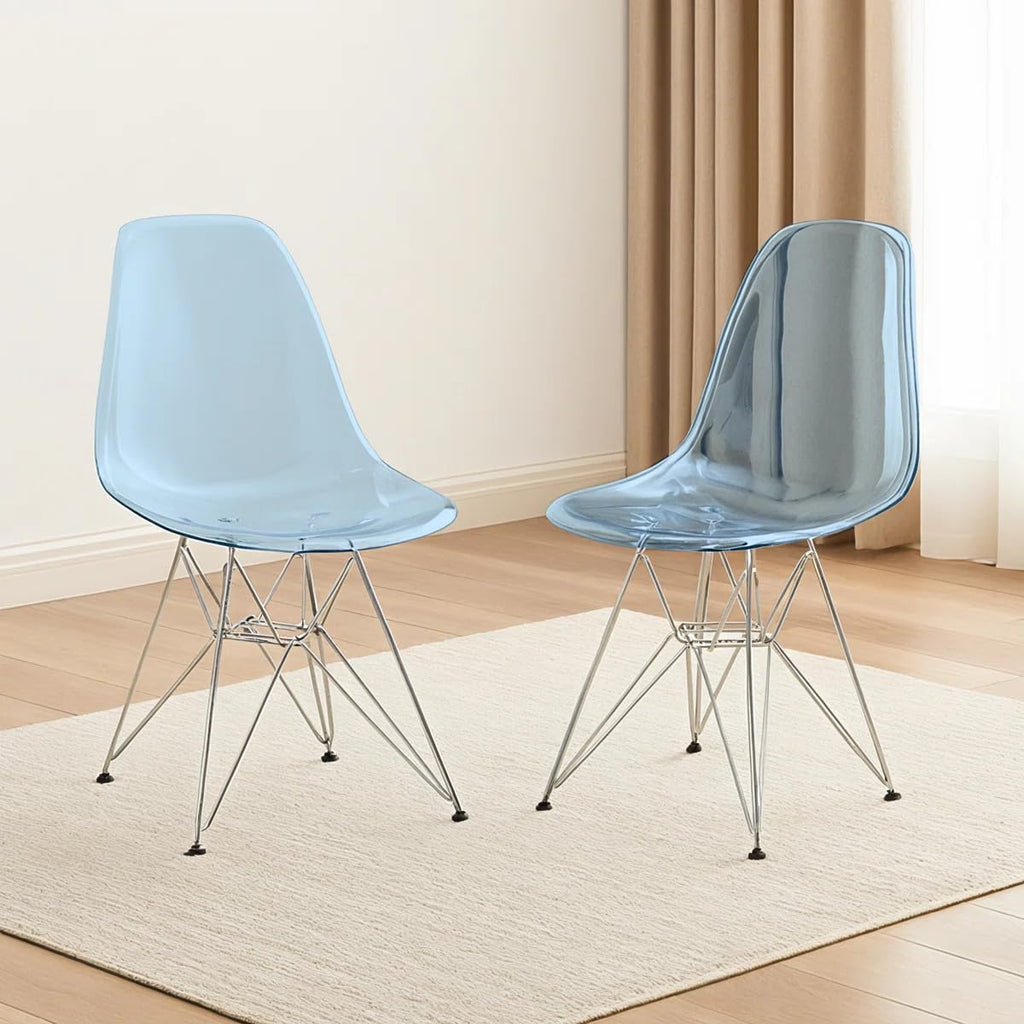 Dining Chairs with Chrome Eiffel Base – Set of 2, Curved Back Ergonomic Accent Side Chairs for Modern and Mid-Century Kitchens and Cafes