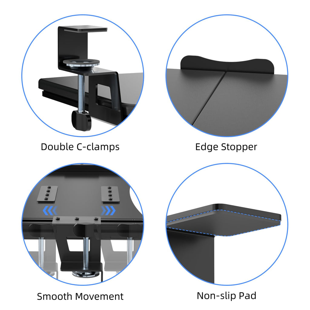 Small Keyboard Tray Under Desk Pull Out with C Clamp Mount, Computer Keyboard & Mouse Tray, 20 (24.2 Including Clamps) x 11.8 inch Slide-Out Platform Computer Drawer for Typing, Black, DSF1S