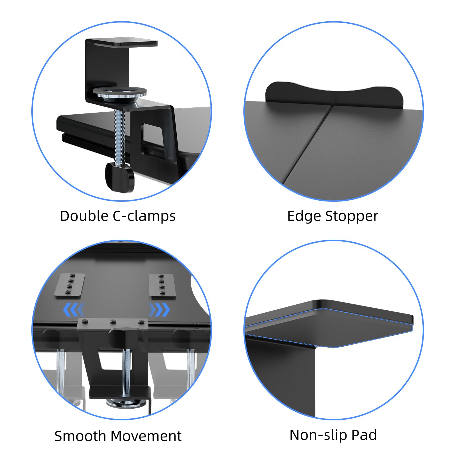 Large Keyboard Tray Under Desk Pull Out with C Clamp Mount, Computer Keyboard & Mouse Tray, 34 (38 Including Clamps) x 11.8 inch Slide-Out Platform Computer Drawer for Typing, Black, DSF1LB