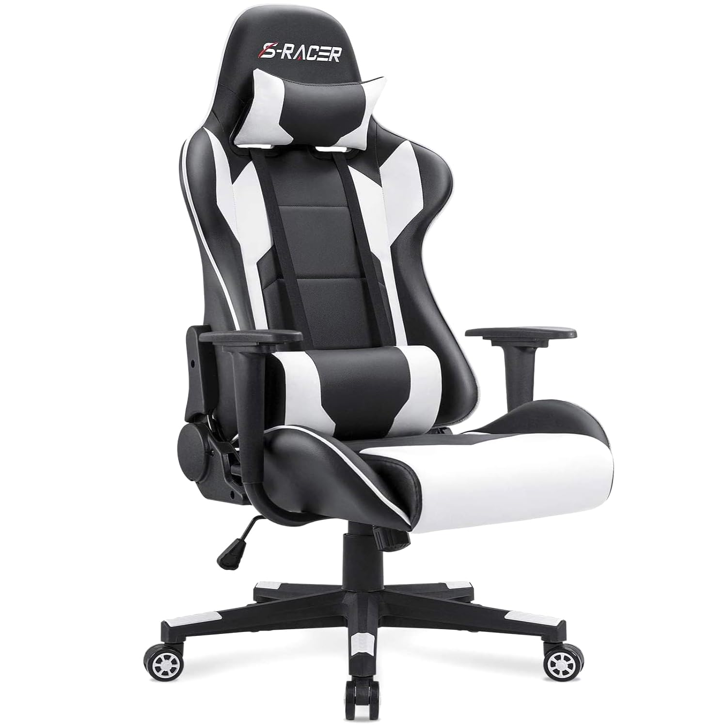 Gaming Chair, Office Chair High Back Computer Chair Leather Desk Chair Racing Executive Ergonomic Adjustable Swivel Task Chair with Headrest and Lumbar Support (White)