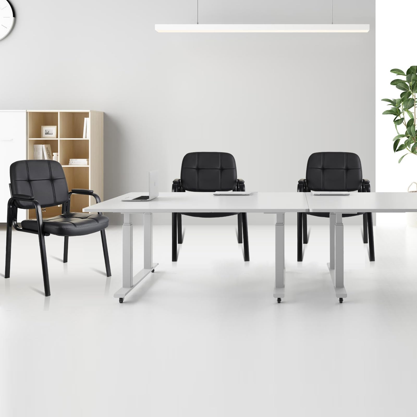 6 Pack, Waiting Room Guest Chair with Bonded Leather Padded Arm Rest for Office Reception and Conference Desk Black