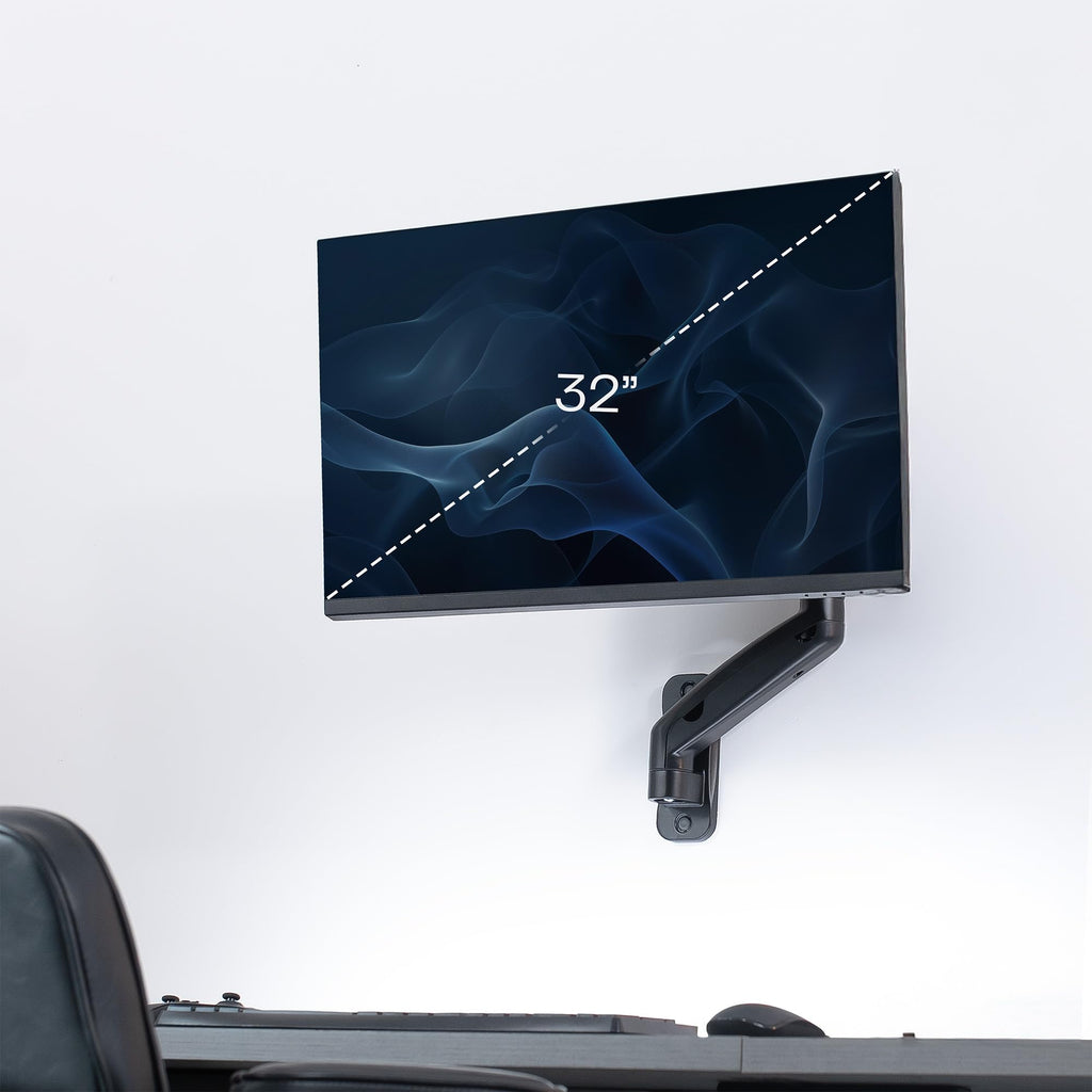 Single Monitor Counterbalance Wall Mount for 32 inch Screens up to 19.8 lbs, Full Motion, Max VESA 100x100, Black, MOUNT-V001G