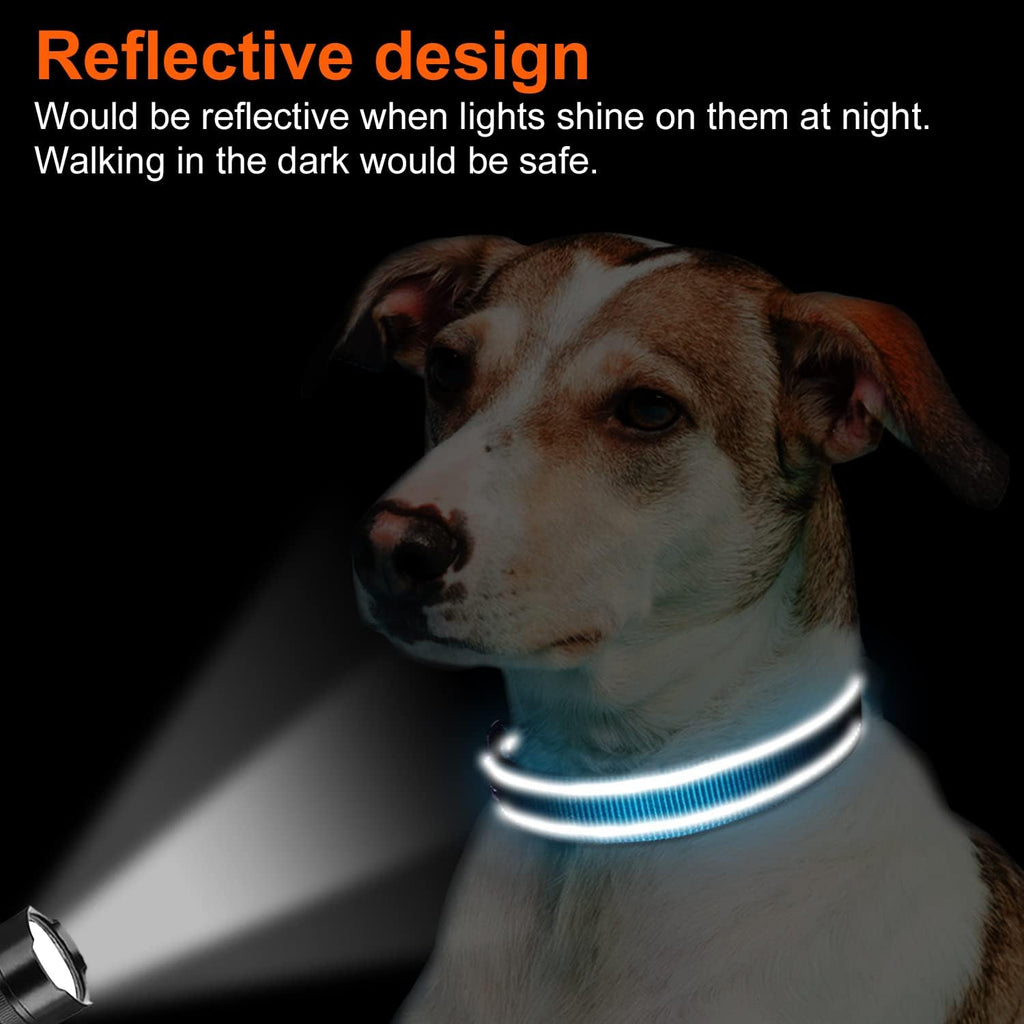Reflective Dog Collar, Soft Neoprene Padded, Metal D-Ring, Nylon Pet Collar Adjustable for Medium Dogs, Sky Blue, M