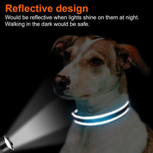 Reflective Dog Collar, Soft Neoprene Padded, Metal D-Ring, Nylon Pet Collar Adjustable for Medium Dogs, Sky Blue, M