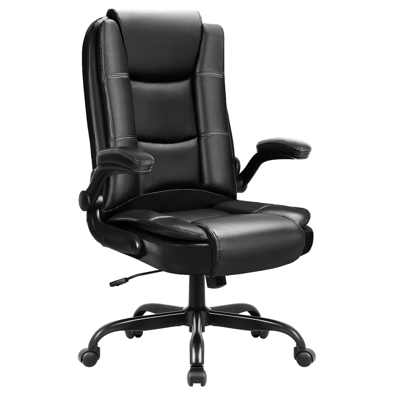 Leather Office Desk Chair,Ergonomic Office Chair with Lumbar Support,Computer Chair,Executive Leather Chair with Padded Flip-up Arm,Adjustable Armrests, Gray,275LBS