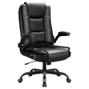 Leather Office Desk Chair,Ergonomic Office Chair with Lumbar Support,Computer Chair,Executive Leather Chair with Padded Flip-up Arm,Adjustable Armrests, Gray,275LBS