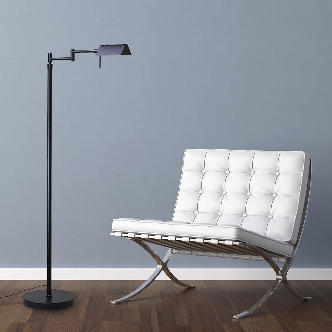 Dimmable LED Pharmacy Floor Lamp, 12W LED, Full Range Dimming, 360 Degree Swing Arms, Adjustable Heights, Standing Lamp for Reading, Sewing, and Craft, ETL Listed (Black)