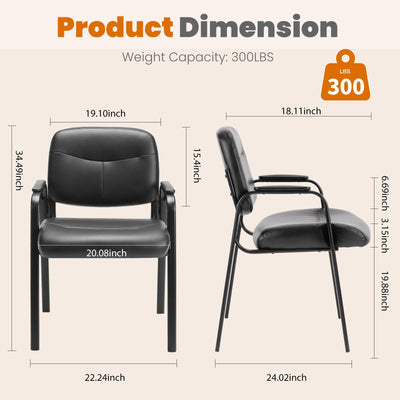 Office Reception Guest Chair No Wheels Set of 2, Leather Stationary Waiting Room Chairs with Padded Arms for Elderly Desk Conference Room Lobby Table Side Salon, Inky
