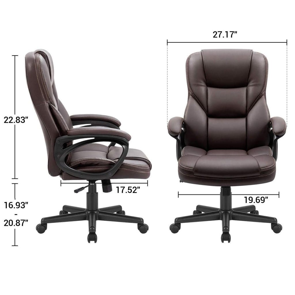 Office Executive Chair High Back Adjustable Managerial Home Desk Chair, Swivel Computer PU Leather Chair with Lumbar Support (2, Brown)