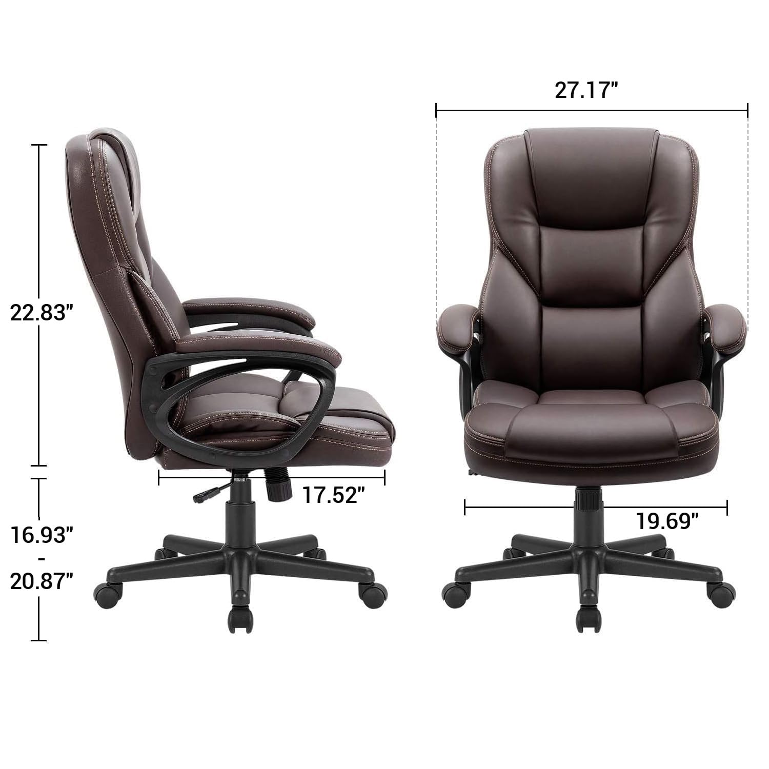 Office Executive Chair High Back Adjustable Managerial Home Desk Chair, Swivel Computer PU Leather Chair with Lumbar Support (2, Brown)