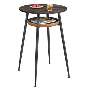 Bar Table with Storage, Round High Pub Table, Synthetic Leather with Stitching, Mid-Century Modern, Kitchen Home Bar, Living Room, Easy Assembly, Ash Brown and Caramel Brown