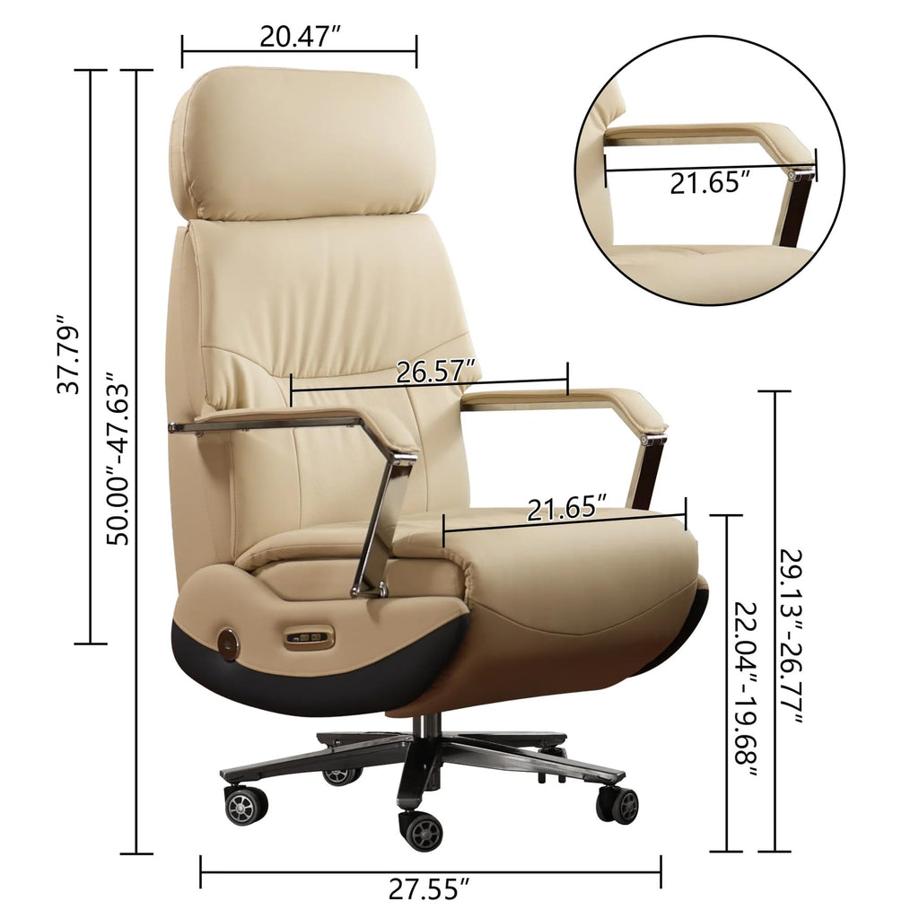 Ergonomic Power Recliner Chair for Long Hours, Leather Electric Luxury Office & Home Desk Chair with Back Heating and Ventilation, 3-Speed Cooling, 400Lbs Capacity (Light Coffee)