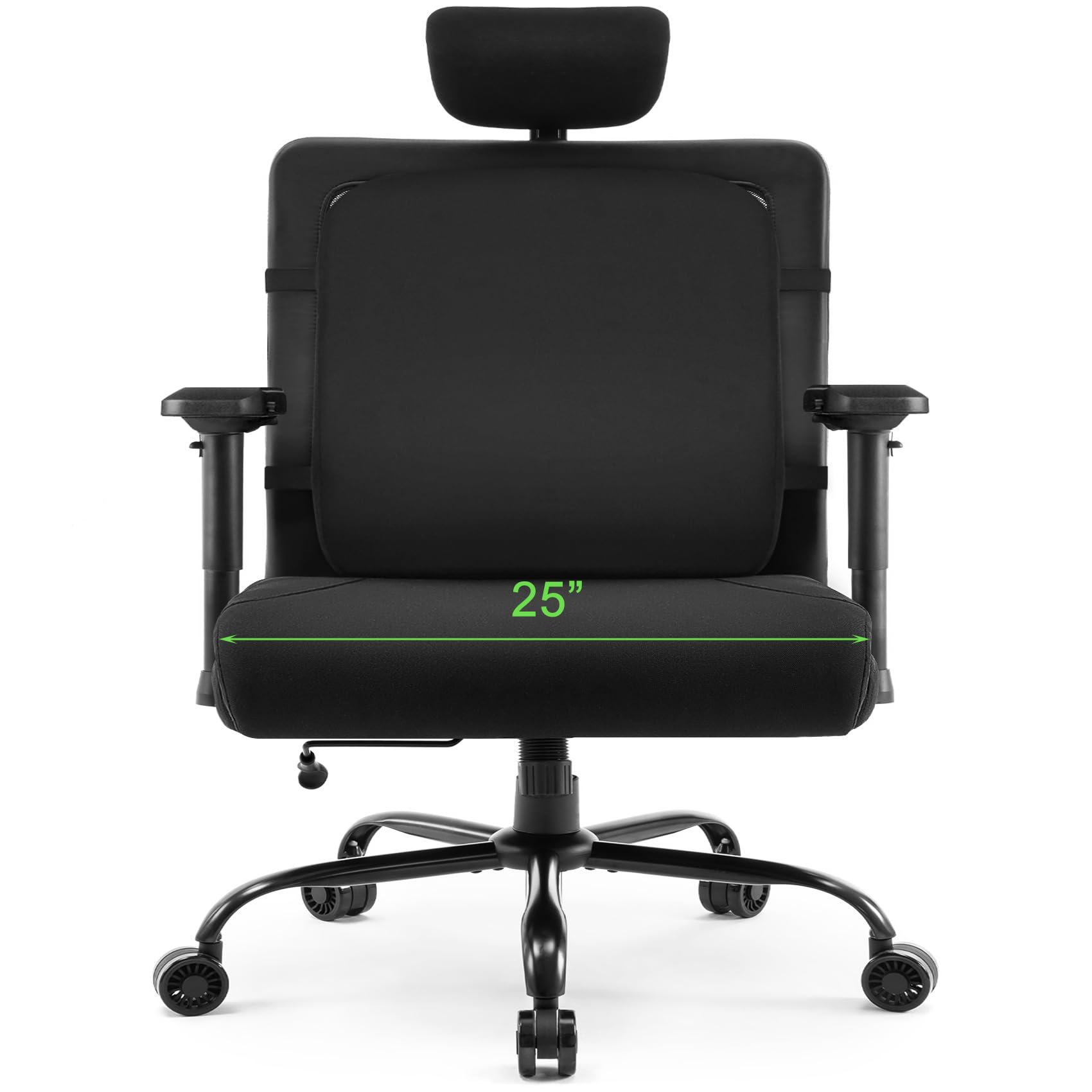 Extra Wide Seat Office Chair for Big and Tall 500lbs, with High Back Adjustable Headrest Lumbar Support Arms Wheels Heavy Duty (Breathable Fabric Seat)