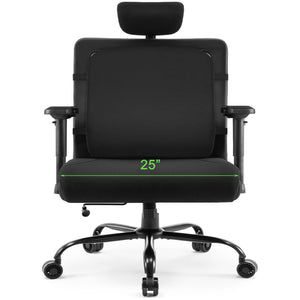 Extra Wide Seat Office Chair for Big and Tall 500lbs, with High Back Adjustable Headrest Lumbar Support Arms Wheels Heavy Duty (Breathable Fabric Seat)