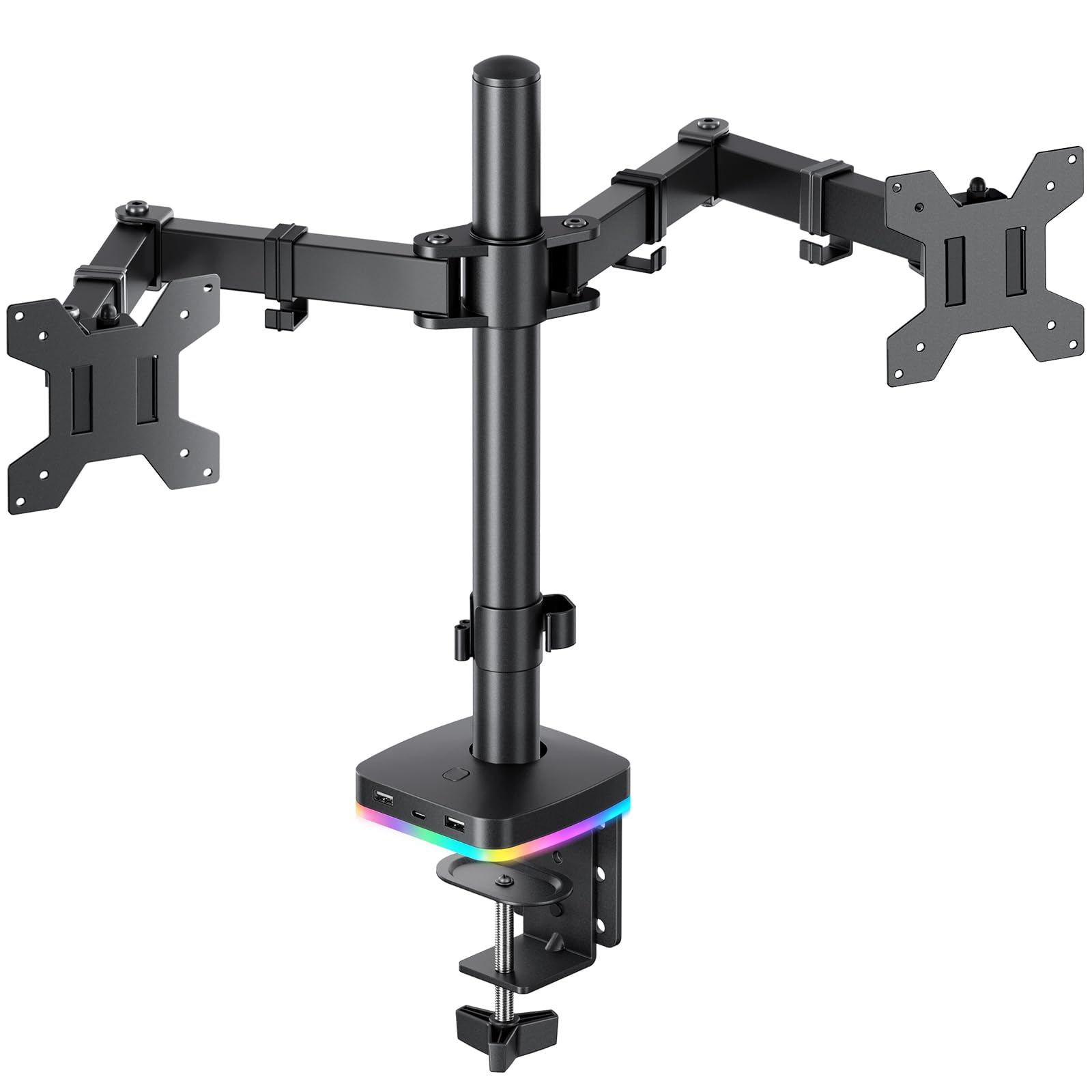RGB Single Monitor Stand, Monitor Arm with 3 USB Ports, Charging and USB Data Transfer Function, Adjustable Desk Mount for 13
