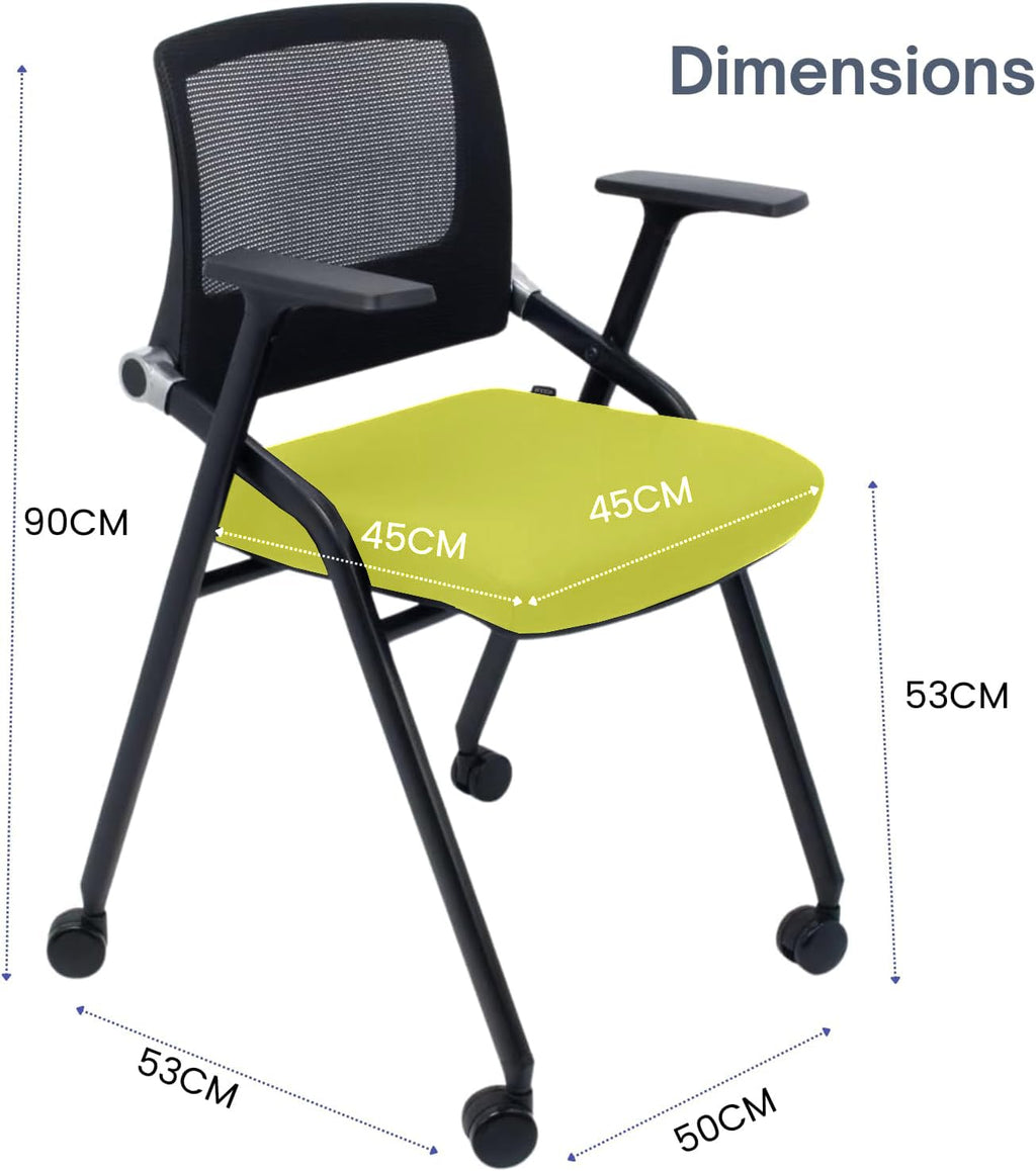 10 Pack Foldable Office Chairs with Wheels, Mesh Back, Arms and Portable - Folding Office Chairs for Conference Room Chair, Office Guest & Reception & Meeting Chair - (Green) 300 lbs.