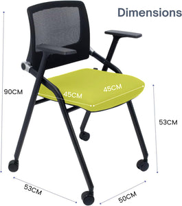 2 Pack Foldable Office Chairs with Wheels, Mesh Back, Arms and Portable - Folding Office Chairs for Conference Room Chair, Office Guest & Reception & Meeting Chair - (Green) 300 lbs.