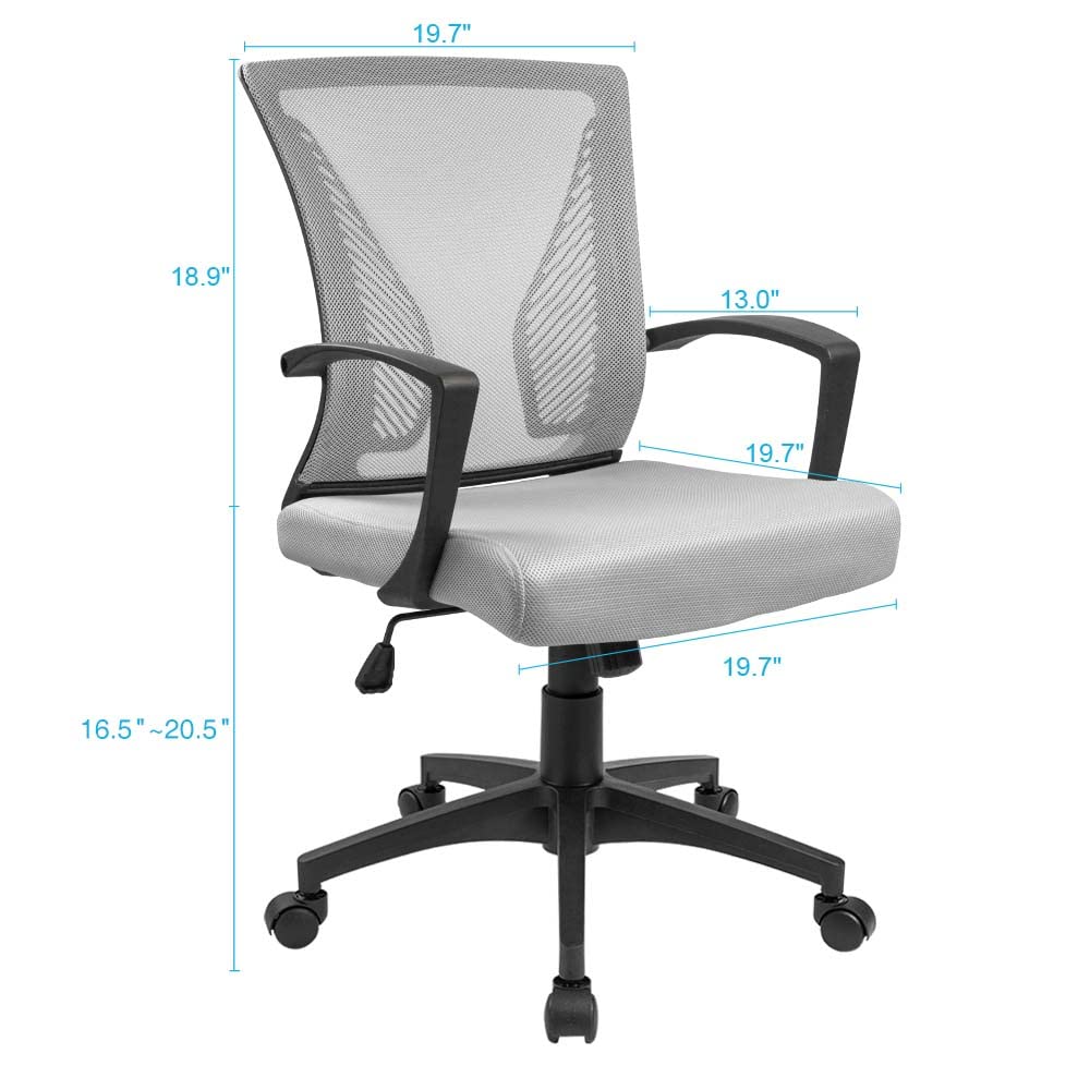 Office Chair Ergonomic Computer Desk Mesh Chair Mid Back Swivel Lumbar Support with Armrest (1, Gray)