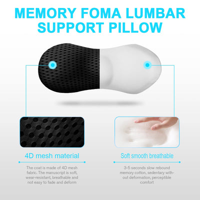 Lumbar Support Pillow for Office Chair, Memory Foam Lumbar Pillow for Lower Back Pain Relief (Black)