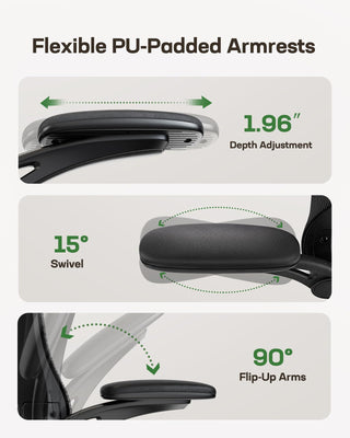 Ergonomic Office Chair with Adjustable Lumbar Support, 3-Way PU Armrests & Breathable Mesh for Home Office and Gaming