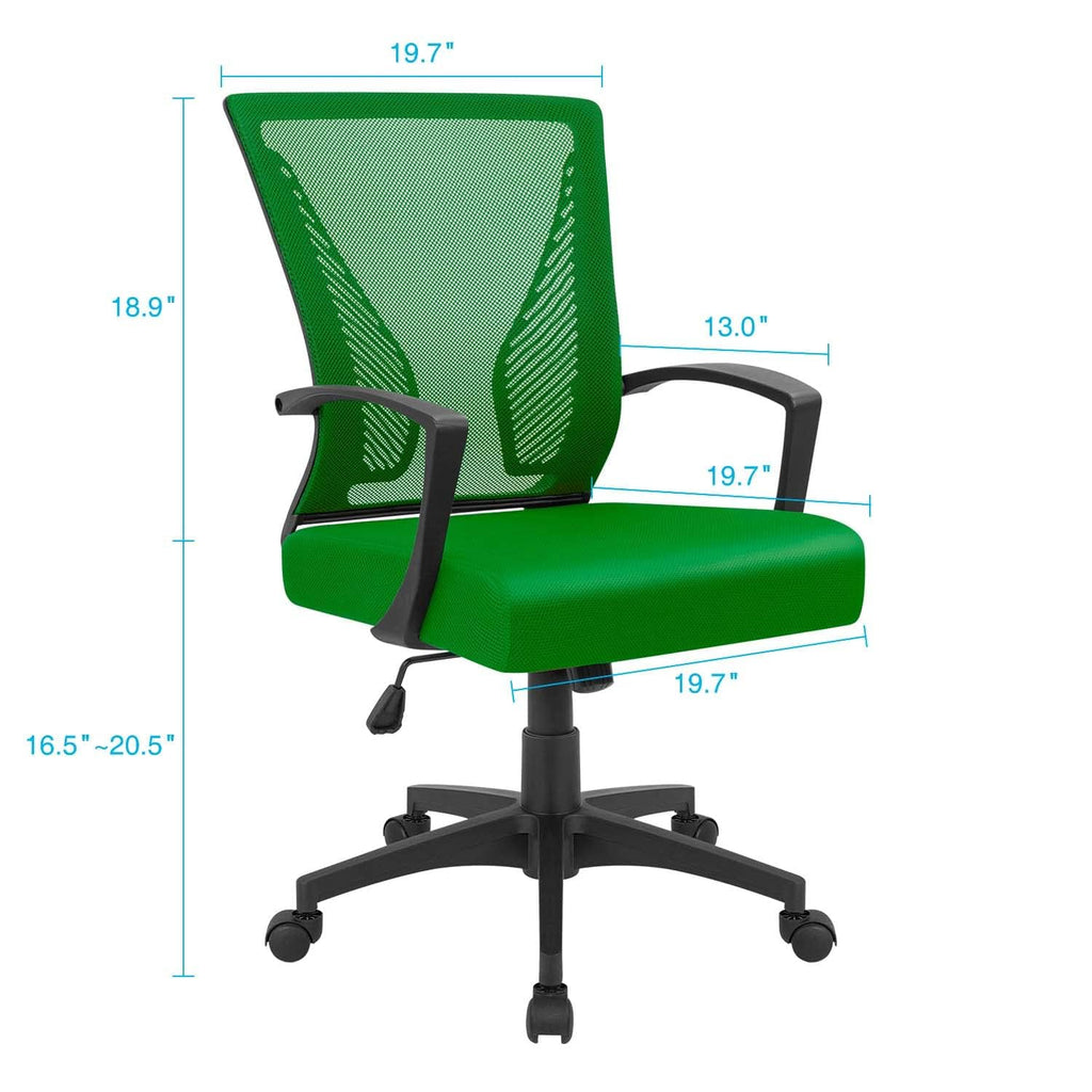 Office Chair Ergonomic Computer Desk Mesh Chair Mid Back Swivel Lumbar Support with Armrest (2, Green)