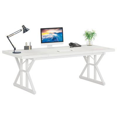 70.8-Inch Executive Desk, Large Computer Office Desk Workstation, Modern Simple Style Laptop Desk Study Writing Table Business Furniture for Home Office (White, 70.8 Inch)
