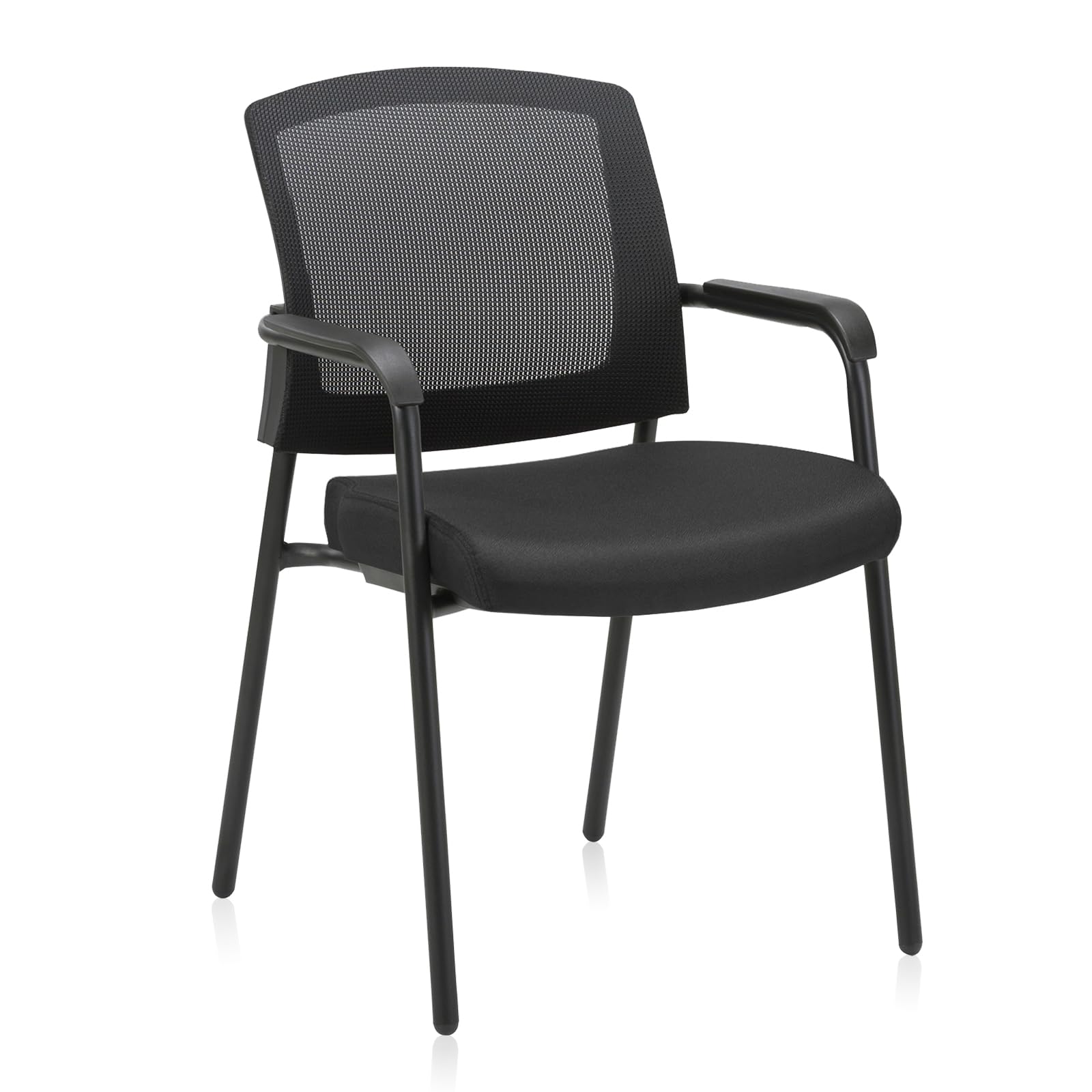 Office Reception Guest Chair Mesh Back Stacking with Ergonomic Lumbar Support and Thickened Seat Cushion for Waiting Conference Room Black