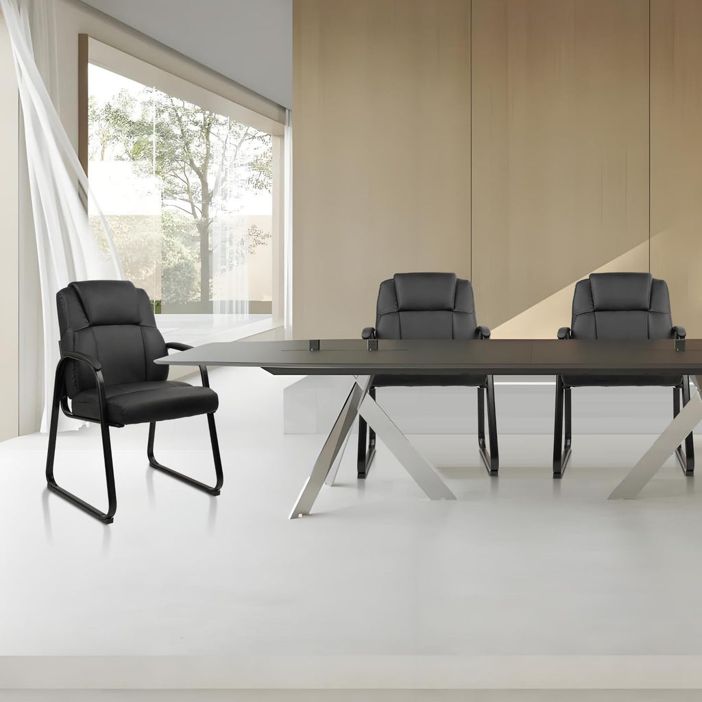 8 Pack, Leather Guest Chair with Padded Arm Rest for Reception Meeting Conference and Waiting Room Side Office Home Black with Sled Base