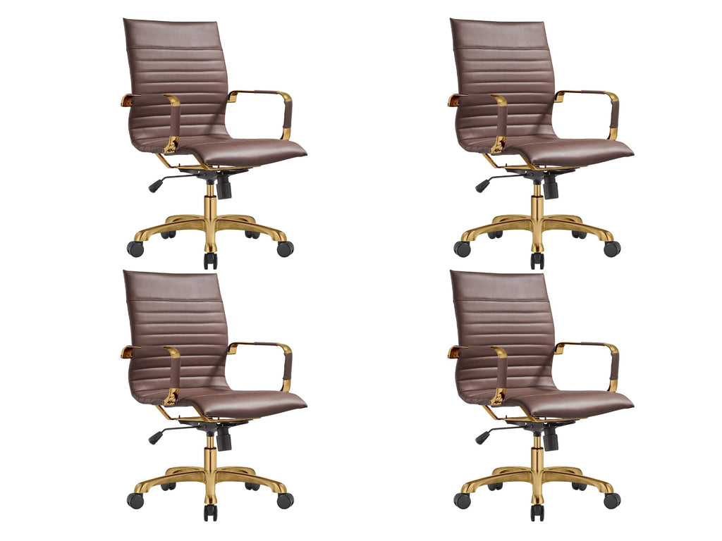 Qty 4 Modern Ergonomic Executive Office Chair, High-Back Leather Conference Desk Chair with Adjustable Height, Tilt Control, 360° Swivel & Gold Frame for Home Office