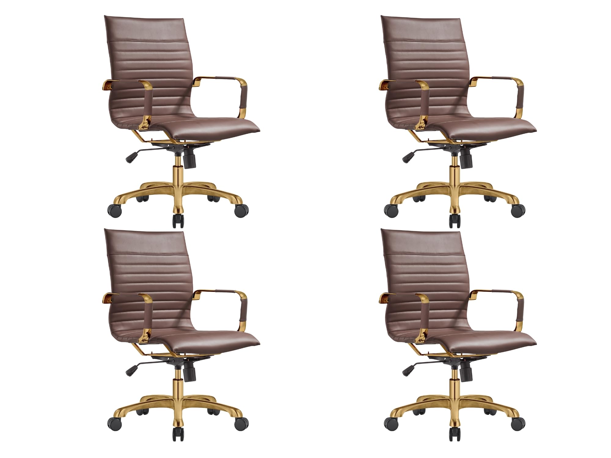 Qty 4 Modern Ergonomic Executive Office Chair, High-Back Leather Conference Desk Chair with Adjustable Height, Tilt Control, 360° Swivel & Gold Frame for Home Office