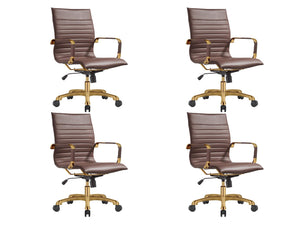Qty 4 Modern Ergonomic Executive Office Chair, High-Back Leather Conference Desk Chair with Adjustable Height, Tilt Control, 360° Swivel & Gold Frame for Home Office