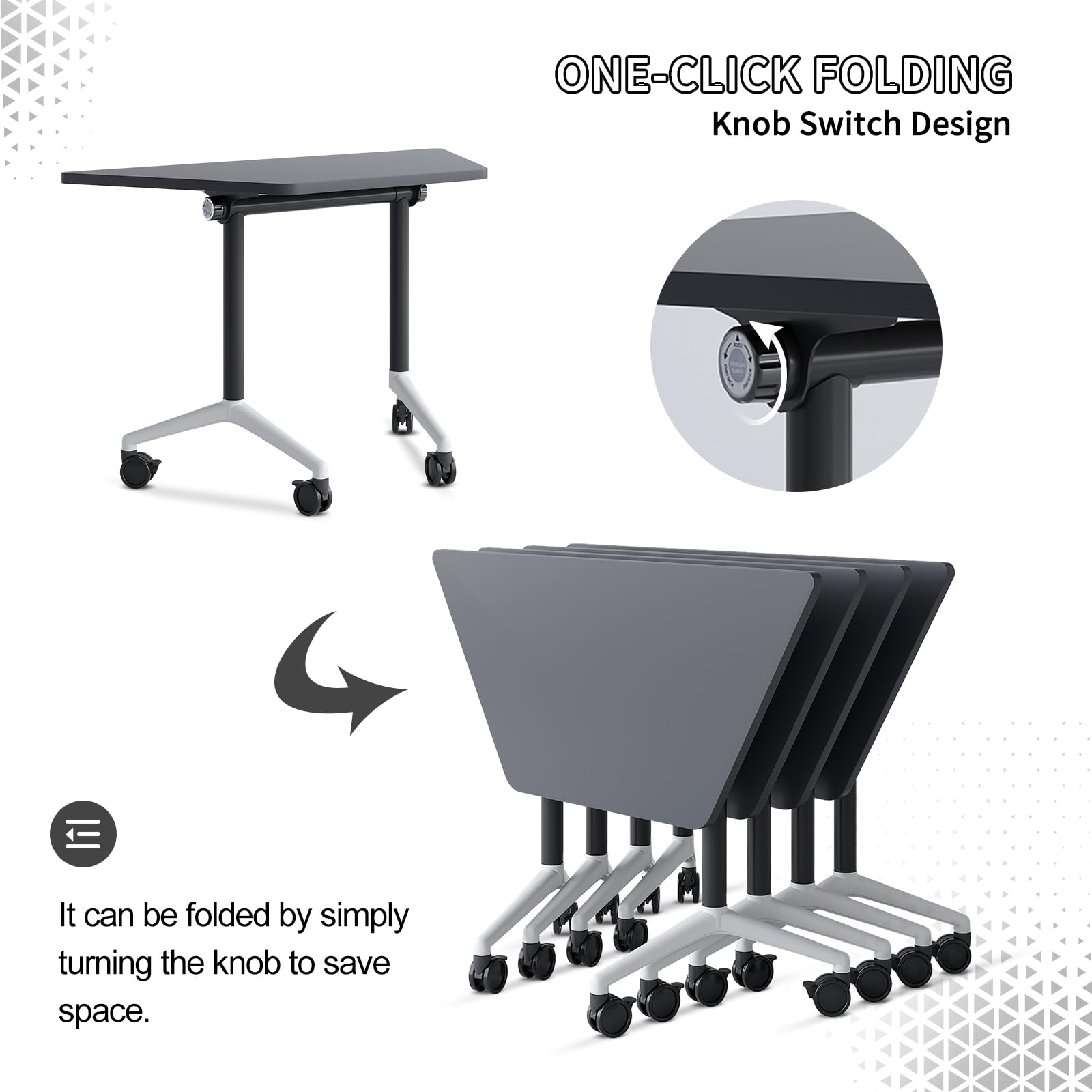6 Pack Folding Conference Tables with Wheels, 4FT Modern Black Modular Conference Room Table Mobile Trapezoid Foldable Training Table for Office Classroom Meeting (6PACK, Black)