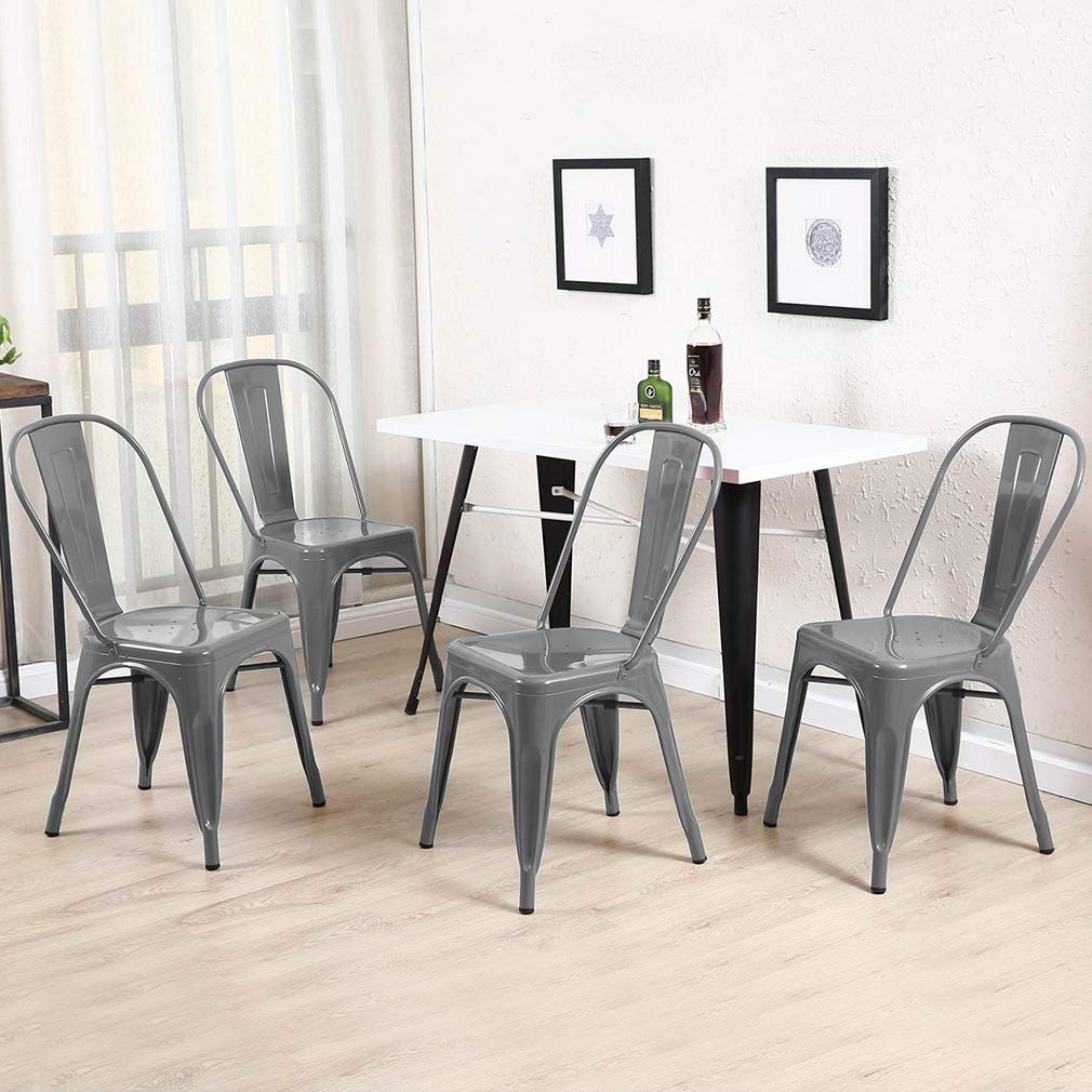 Dining Chairs Set of 4 - Indoor/Outdoor, Metal, 18 Inch Seat Height, 330LBS Weight Capacity, Stackable, Restaurant & Bar Chairs