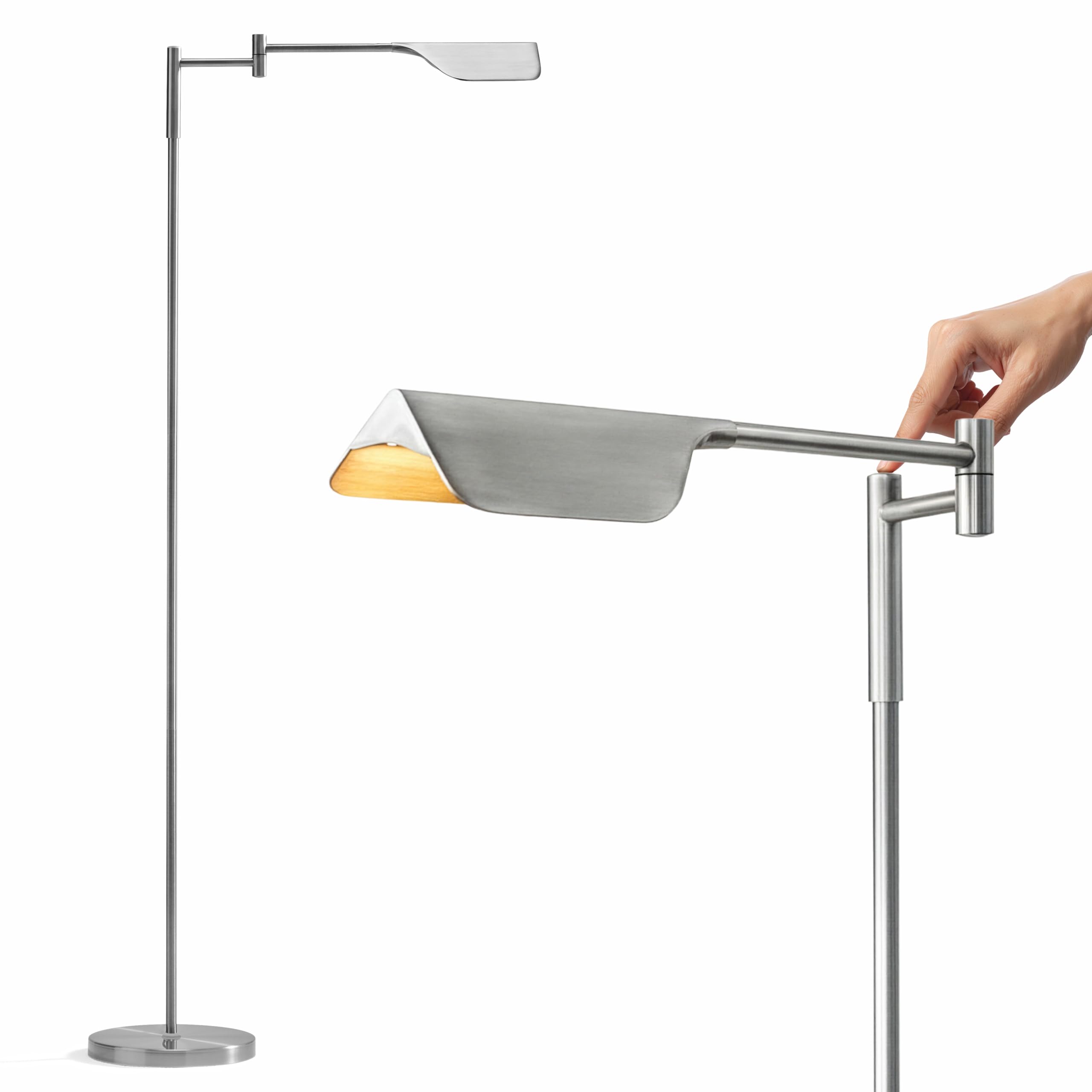 Leaf Pharmacy LED Reading Lamp, Dimmable Floor Lamp with Easy Adjustable Rotation Over Chair or Desk for Living Room, Work Light for Office, Modern Minimalist Home Decor - Platinum Silver